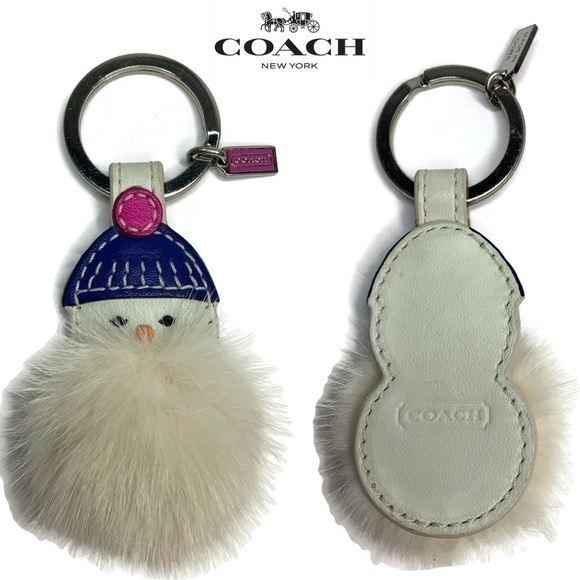 Coach Snowman Mink Fur Fuzz Ball Belly Keychain - Picture 1 of 2